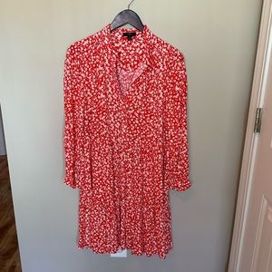 Jcrew tiered red ivory tossed floral shirtdress